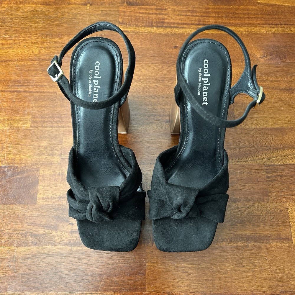 Cool Planet by Steve Madden Jilly black retro platform ankle strap sandals 8.5